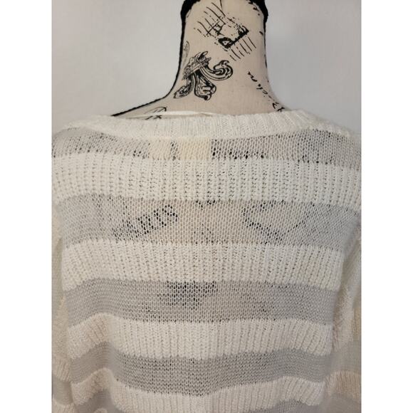 Roxy Boxy Open Knit Sweatshirt Top Sz Small Ivory Sheer Striped Beachy Boho - Picture 8 of 11